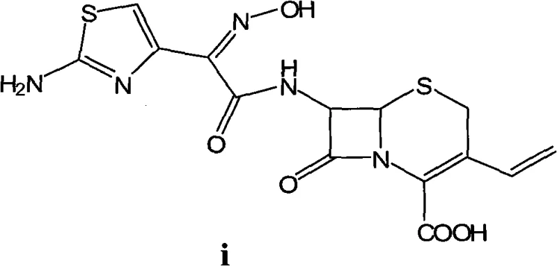 Chemical structure of Cefdinir (i) showing the beta-lactam core and side chain