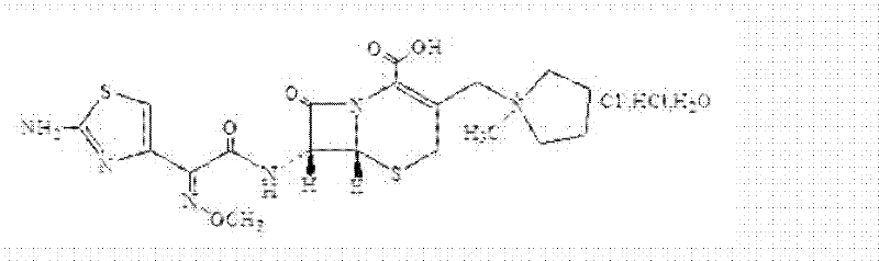 Chemical structure of Cefepime Hydrochloride showing the beta-lactam core and side chains