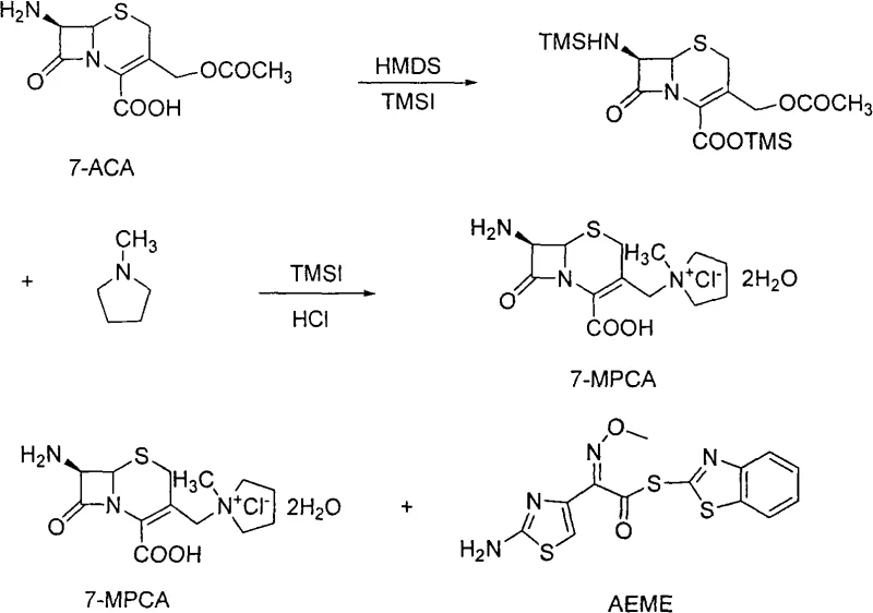 Synthetic route from 7-ACA to 7-MPCA and final Cefepime Hydrochloride
