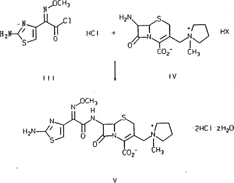 Reaction Scheme 2 illustrating the N-acylation of the cephalosporin nucleus to form Cefepime