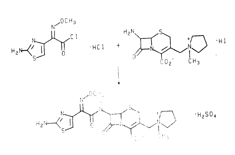 Reaction scheme showing the preparation of Cefepime via anhydrous acylation