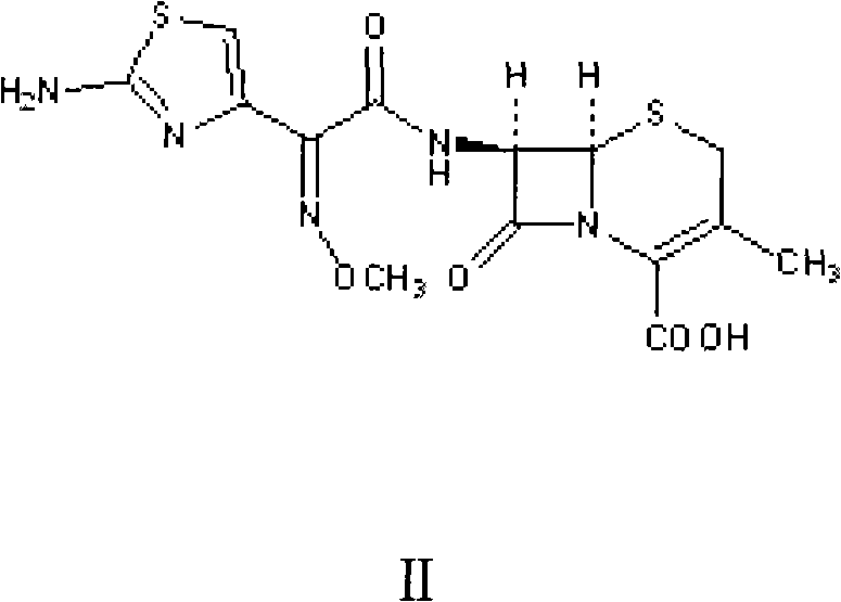 Chemical structure of Cefetamet acid (Formula II) showing the core beta-lactam and thiazole moieties