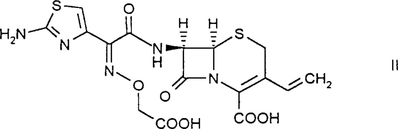 Chemical structure of Cefixime (Formula II) showing the core cephalosporin scaffold