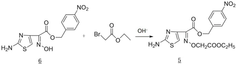 Etherification reaction scheme converting Compound 6 to Compound 5 using ethyl bromoacetate and base