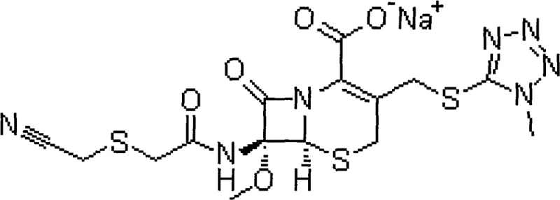 Chemical structure of Cefmetazole Sodium showing the beta-lactam ring and tetrazole side chain