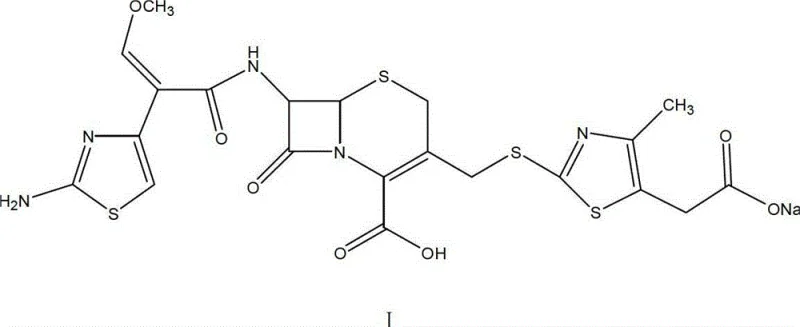 Chemical structure of Cefodizime Sodium showing the cephalosporin core and side chains