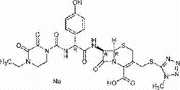 Chemical structure of Cefoperazone Sodium showing the cephalosporin core and side chains