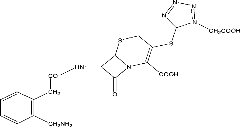 Chemical structure of Ceforanide showing the cephalosporin core and tetrazole side chain