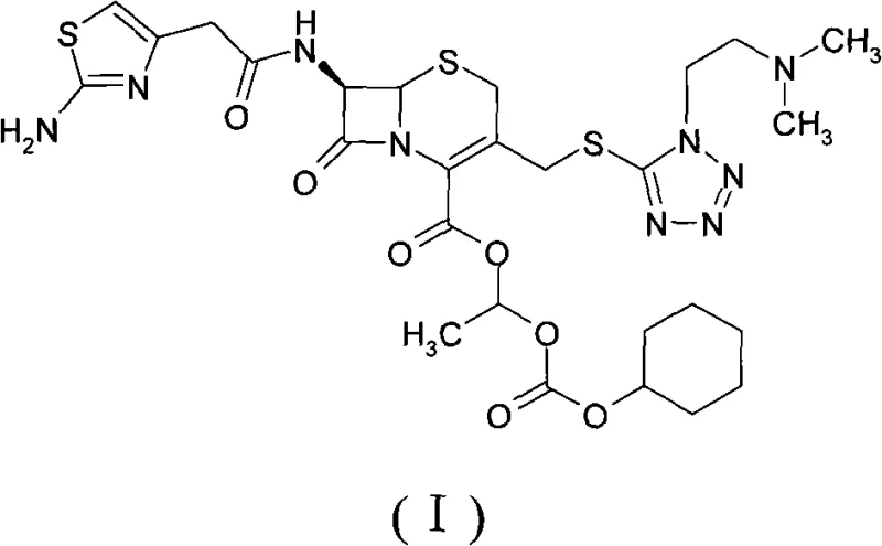Chemical structure of high-purity Cefotiam Axetil (Formula I) highlighting the ester side chain