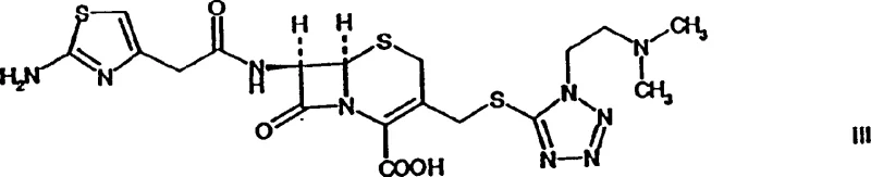 Chemical structure of Cefotiam showing the core beta-lactam framework and side chains