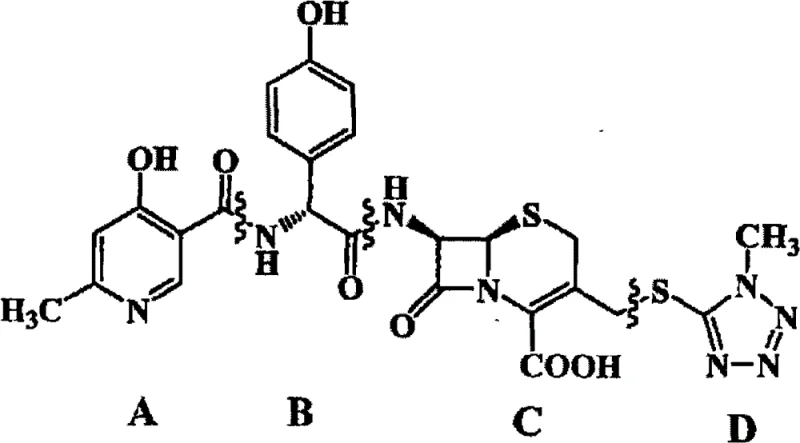 Chemical structure of Cefpiramide acid showing the side chain and 7-ATCA nucleus