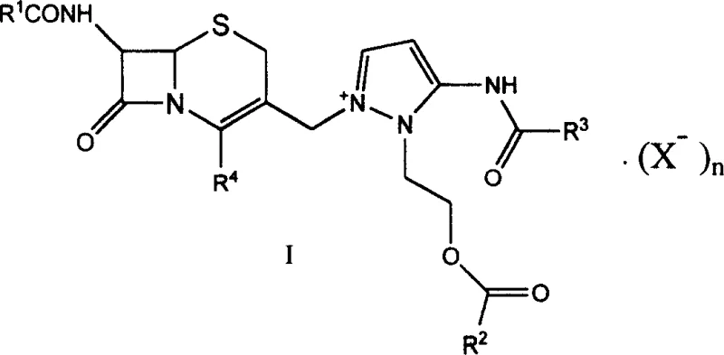 General chemical structure of the novel cephem-type onium salt compound (I)