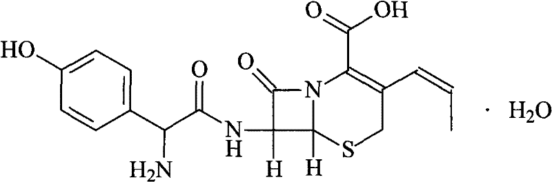 Chemical structure of Cefprozil monohydrate showing the beta-lactam core and side chains