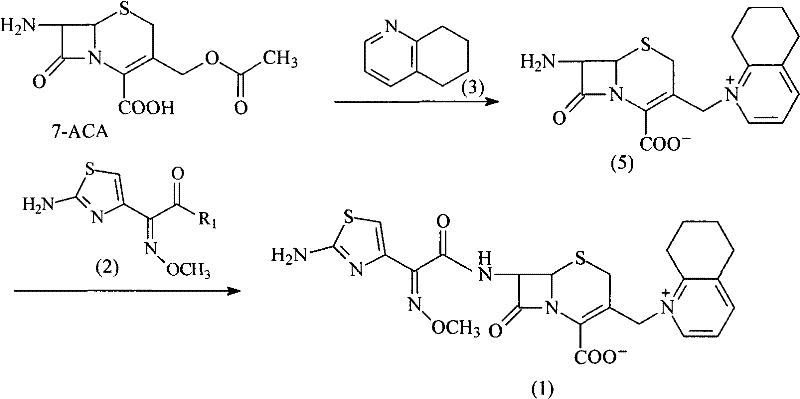 Conventional synthetic routes for Cefquinome using 7-ACA showing complex protection steps