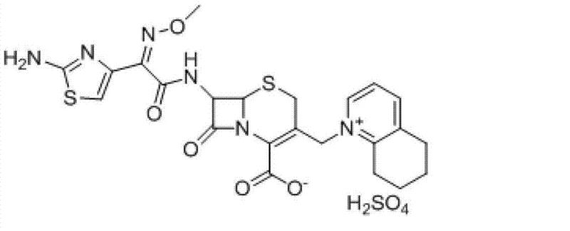 Chemical structure of Cefquinome Sulfate showing the cephalosporin nucleus and tetrahydroquinoline moiety