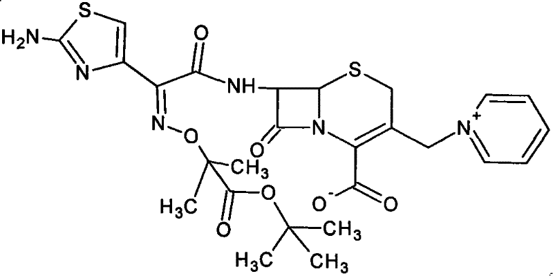 Chemical structure of Ceftazidime tert-butyl ester showing the core beta-lactam and thiazine rings