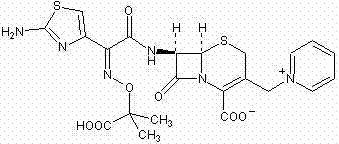 Chemical structure of Ceftazidime showing the thiazole ring and pyridinium moiety