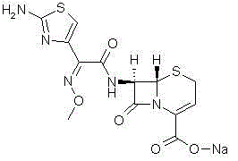 Chemical structure of Ceftizoxime Sodium showing the beta-lactam ring and thiazole side chain critical for antibacterial activity