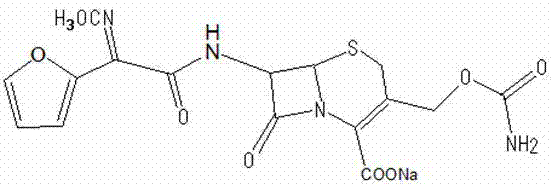 Chemical structure of Cefuroxime sodium showing the beta-lactam ring and side chains critical for antibiotic activity