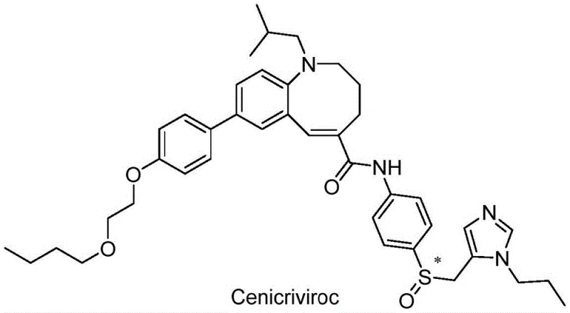 Chemical structure of Cenicriviroc showing the complex azocine and sulfoxide moieties
