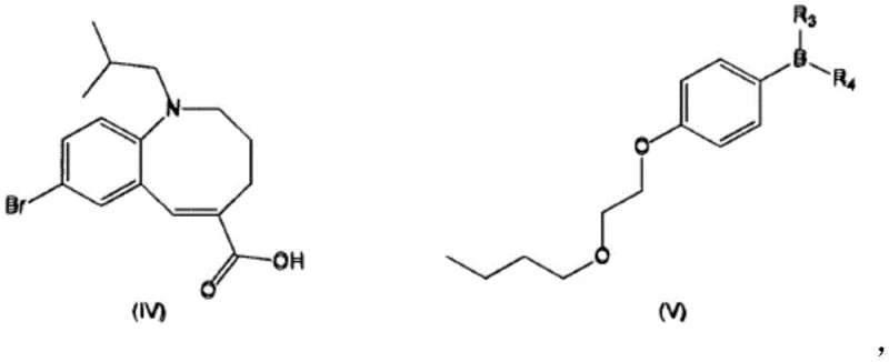 Suzuki coupling reaction between Compound IV and Compound V to form the key acid intermediate