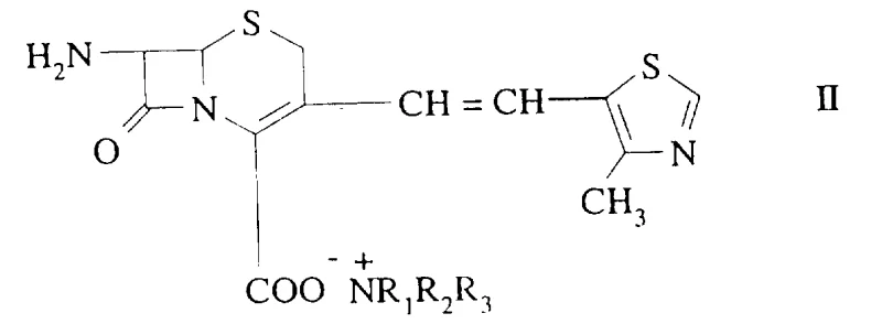 General structure of the novel cephalosporin amine salt Formula II used for isomer separation