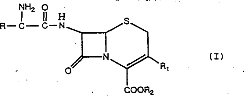 General chemical structure of cephalosporin derivatives Formula I synthesized via the improved enzymatic process