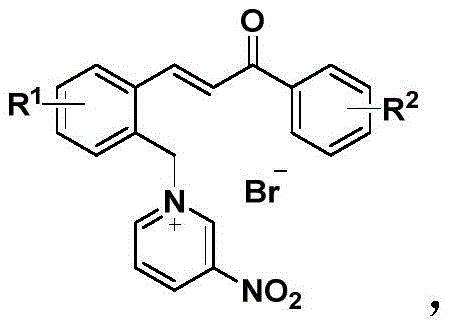 General chemical structure of the novel chalcone pyridinium salt showing variable R1 and R2 substituents