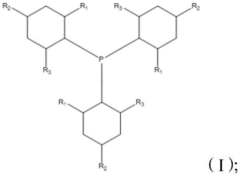 Chemical structure of the tri-substituted alkyl cyclohexylphosphine ligand (Formula I) used to enhance catalyst selectivity