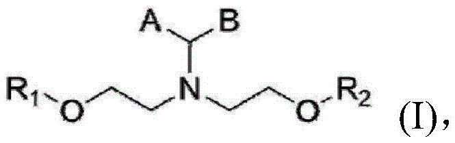 General Formula (I) of the chelating agent mixture showing the diethanolamine backbone with variable substituents R1 and R2
