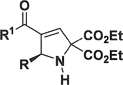General structural formula of chiral 2,5-dihydropyrrole derivatives showing variable R and R1 groups