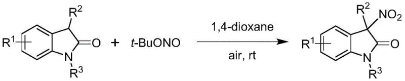 Prior art reaction showing racemic nitration using t-BuONO in dioxane