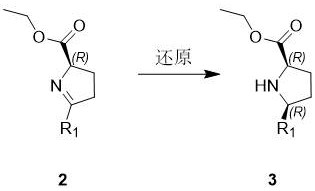 Reduction reaction mechanism showing the conversion of imine 2 to cis-amine 3 with stereocontrol