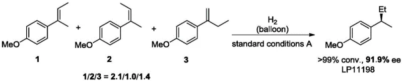 Example of asymmetric hydrogenation of E/Z mixed trisubstituted olefins yielding high ee