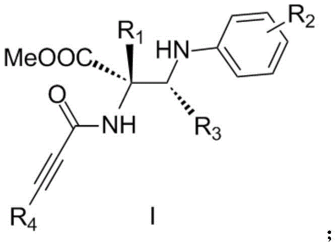General chemical structure of chiral optical pure acetylenic amide substituted α,β-diamino acid derivatives Formula I