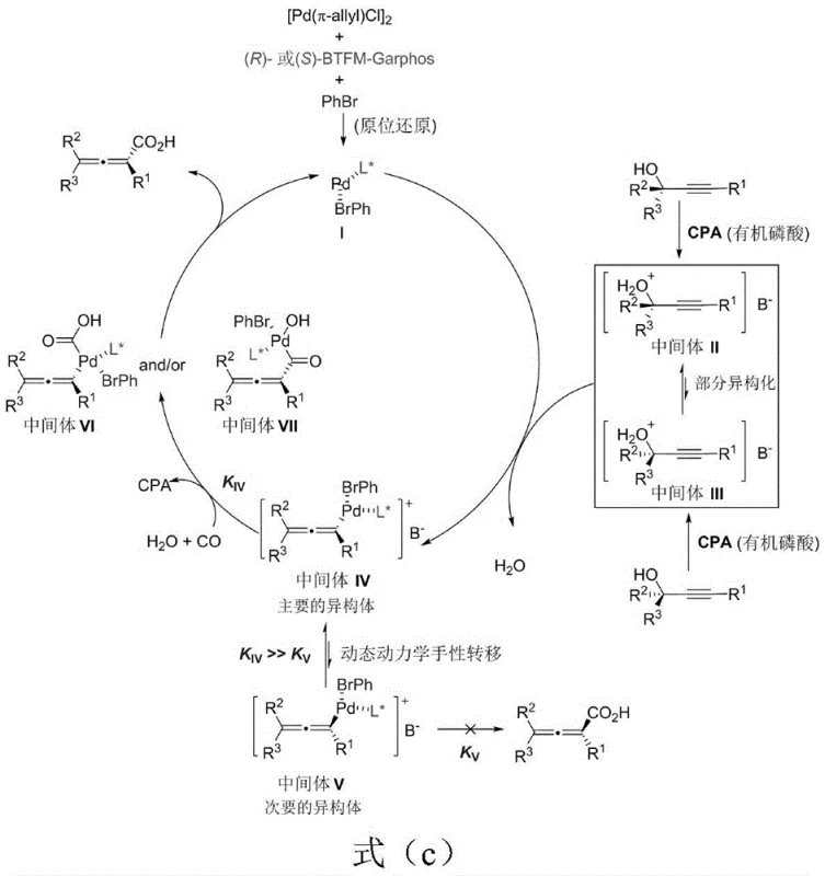 Detailed catalytic cycle mechanism showing the role of bromobenzene and dynamic kinetic chirality transfer