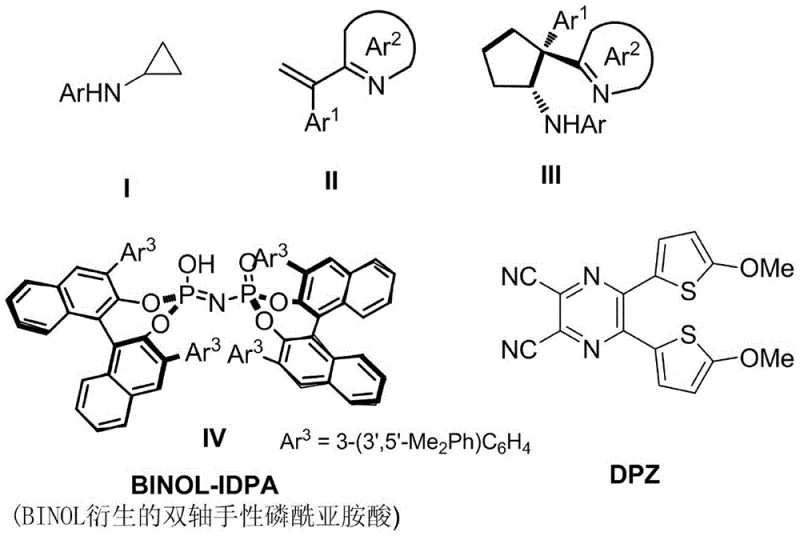 General reaction scheme showing the synthesis of chiral alpha-azaarene quaternary carbon center compounds using DPZ and BINOL-IDPA