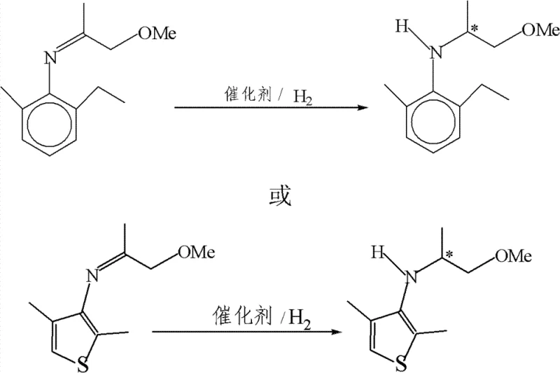 Specific reaction examples for S-metolachlor intermediate synthesis showing high conversion and ee values