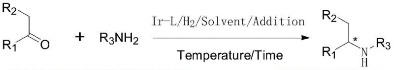 General reaction scheme for asymmetric reductive amination of ketones to chiral amines
