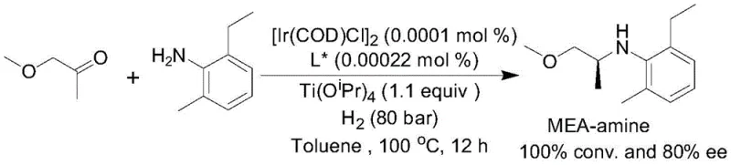 Industrial synthesis example of Metolachlor intermediate showing high S/C ratio