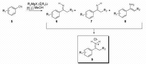 Scheme 1 depicting the preparation of NH imines from nitriles via organometallic addition and salt formation