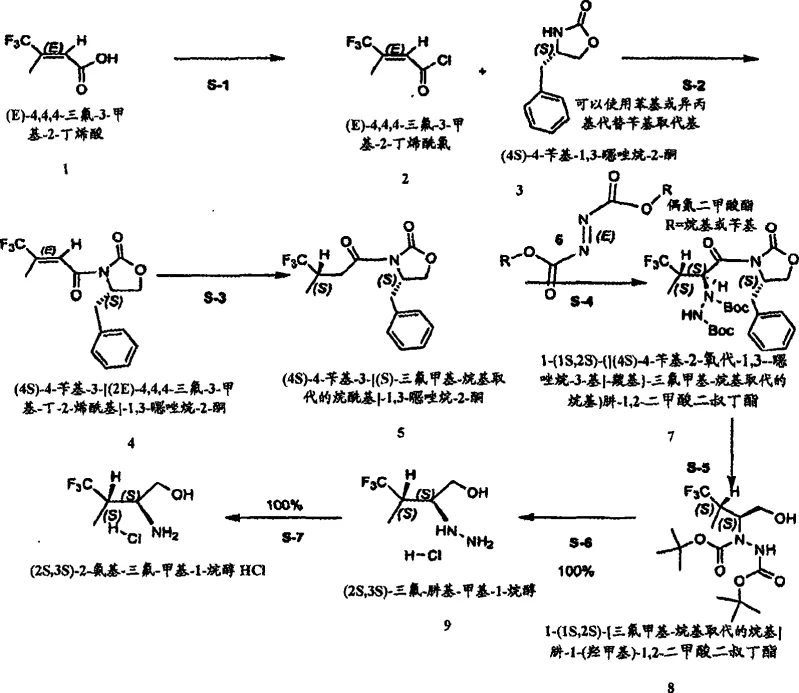 Synthetic scheme showing the Evans oxazolidone coupling and hydrazine reduction pathway