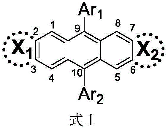 General structural formula of chiral anthracene derivatives showing Ar1, Ar2 substituents and chiral groups X1, X2