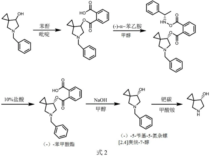 Complete synthetic route showing esterification, chiral resolution, hydrolysis, and debenzylation steps