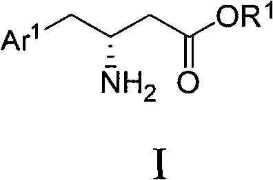 General synthetic route showing condensation, cyclization, asymmetric reduction, and hydrogenation to form chiral beta-amino acid derivatives