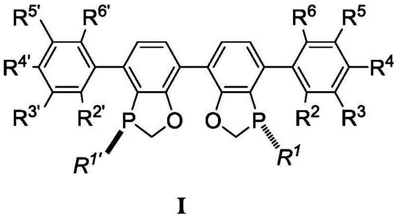 General structure of the novel chiral bisphosphine ligand Formula I showing variable R groups for tuning sterics and electronics