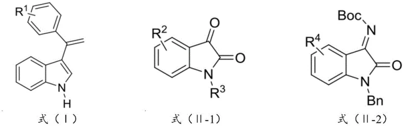 General reaction scheme showing the asymmetric alkenylation of 3-alkenyl indoles with isatin-like compounds catalyzed by chiral copper complex