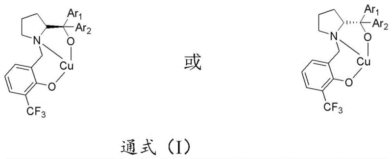 General Formula I of the Chiral Copper Complex showing the coordination of the ligand and copper center