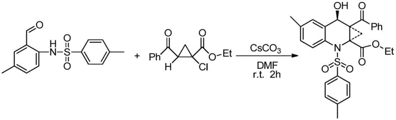Specific example reaction showing the synthesis of ethyl-7a-benzoyl-5-methyl-2-toluenesulfonyl derivative