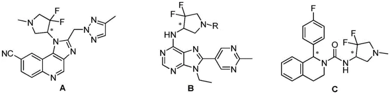 General chemical structure of chiral 3,3-difluoro-4-aminopyrrolidine derivatives showing the core scaffold